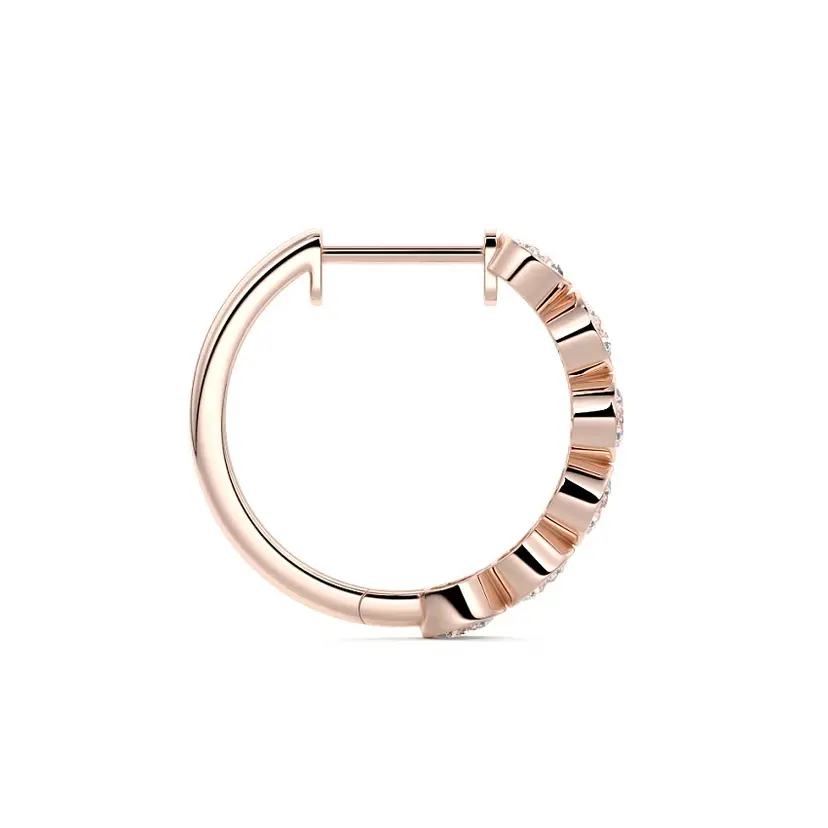 Bezel Diamond round Hoop Earrings 14K ROSE GOLD - Image 4