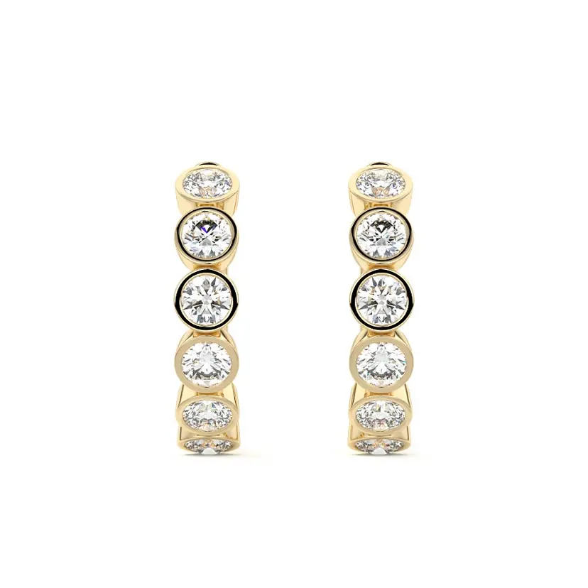 Bezel Diamond round Hoop Earrings 14K GOLD - Image 2