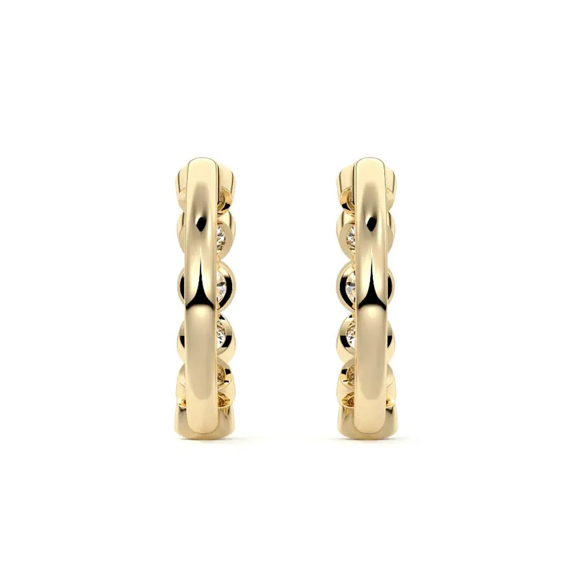 Bezel Diamond round Hoop Earrings 14K GOLD - Image 3