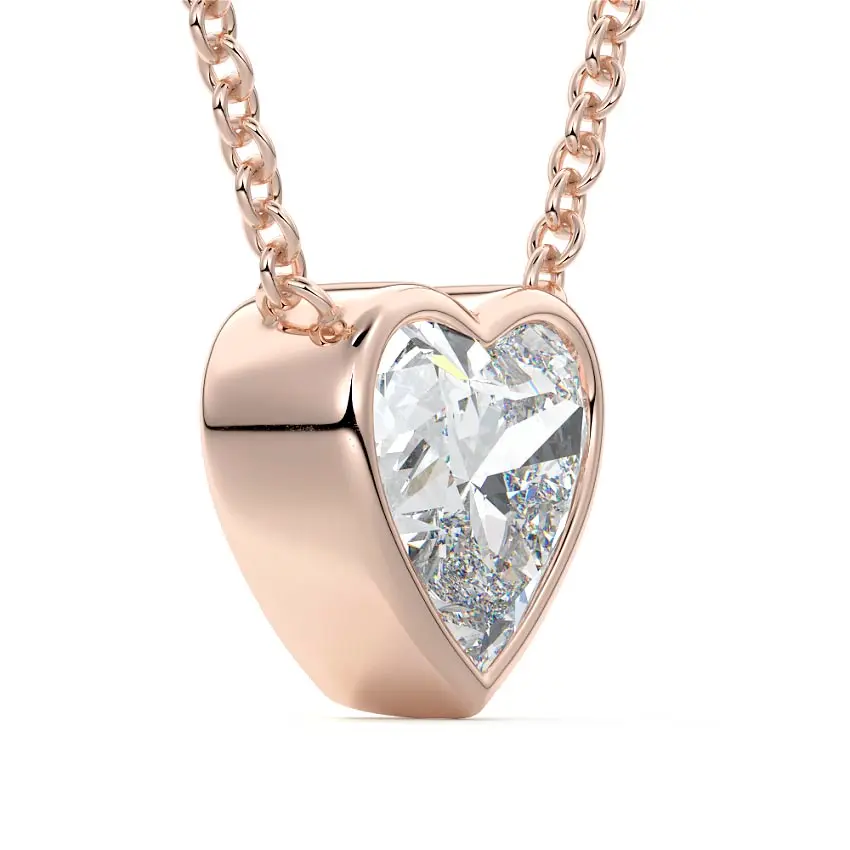 Bezel Diamond Heart Pendant Necklace 14K ROSE GOLD - Image 4