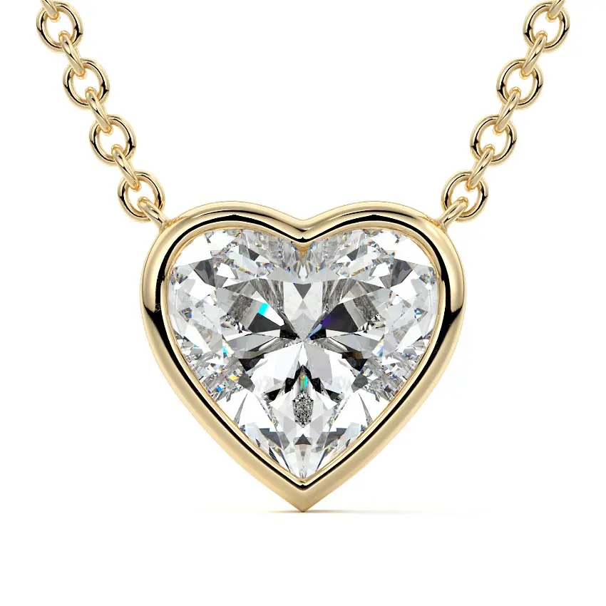 Bezel Diamond Heart Pendant Necklace 14K GOLD - Image 4