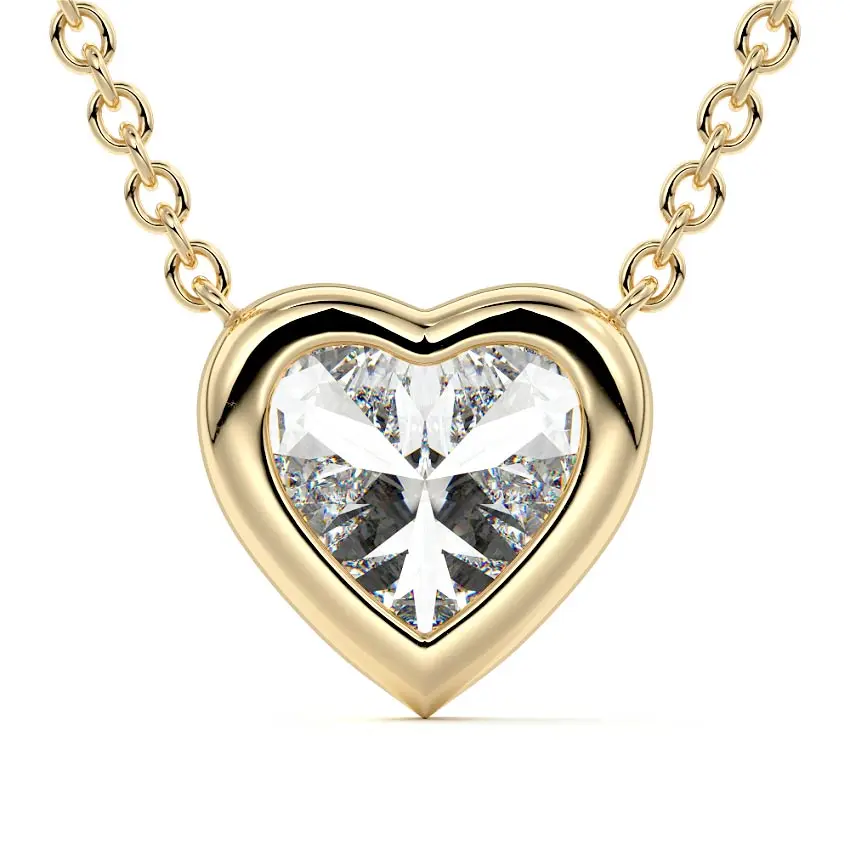 Bezel Diamond Heart Pendant Necklace 14K GOLD - Image 2