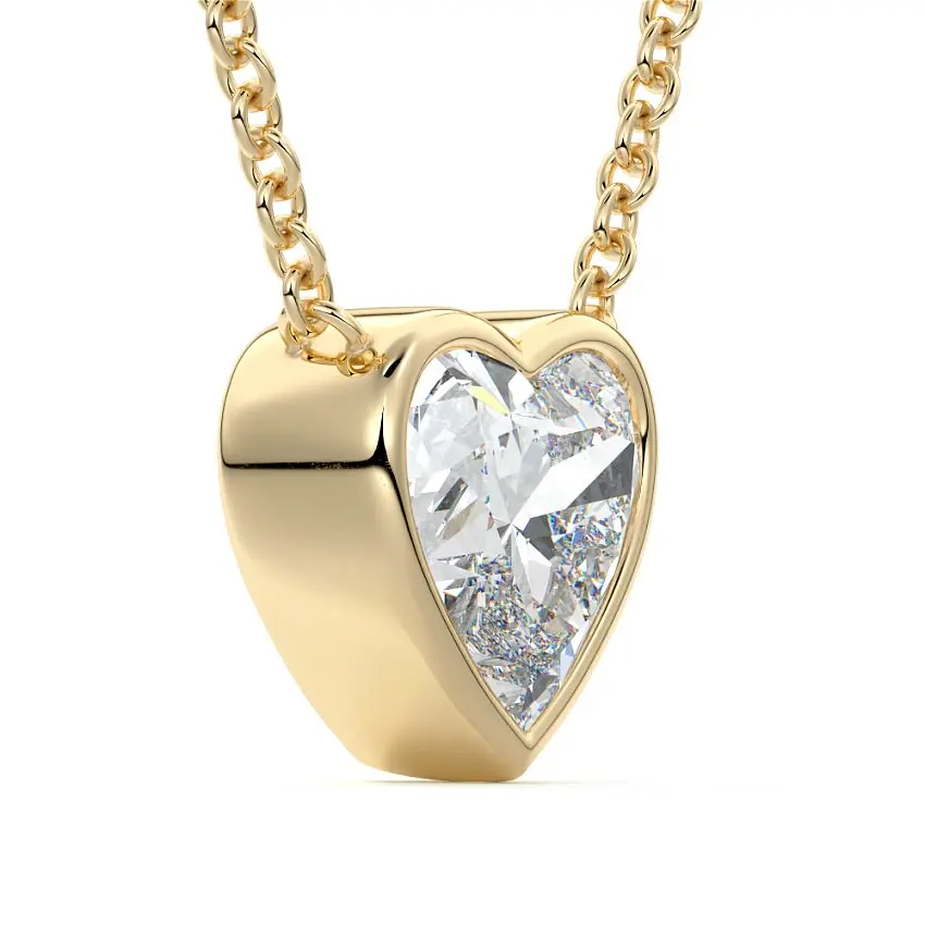 Bezel Diamond Heart Pendant Necklace 14K GOLD - Image 3