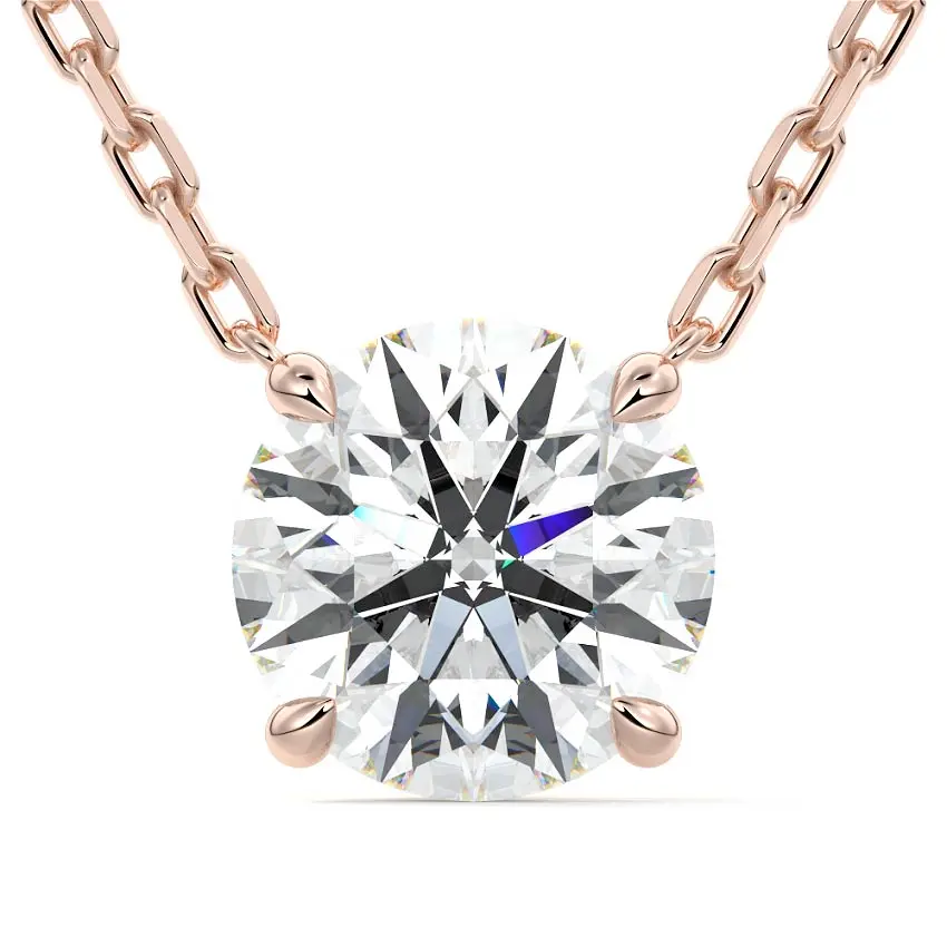 Solitaire Diamond Pendant Necklace 14K ROSE GOLD - Image 3