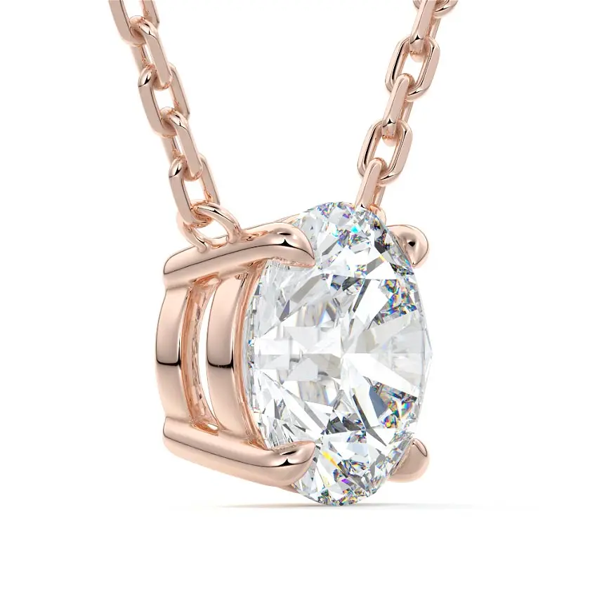 Solitaire Diamond Pendant Necklace 14K ROSE GOLD - Image 4
