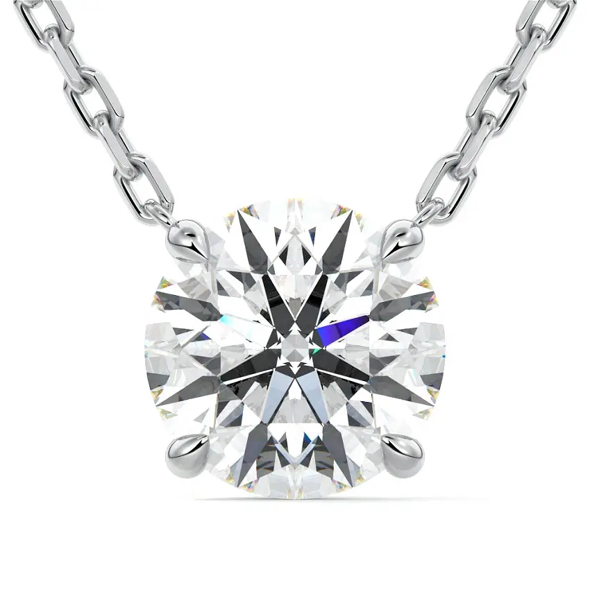 Solitaire Diamond Pendant Necklace 14K WHITE GOLD - Image 2