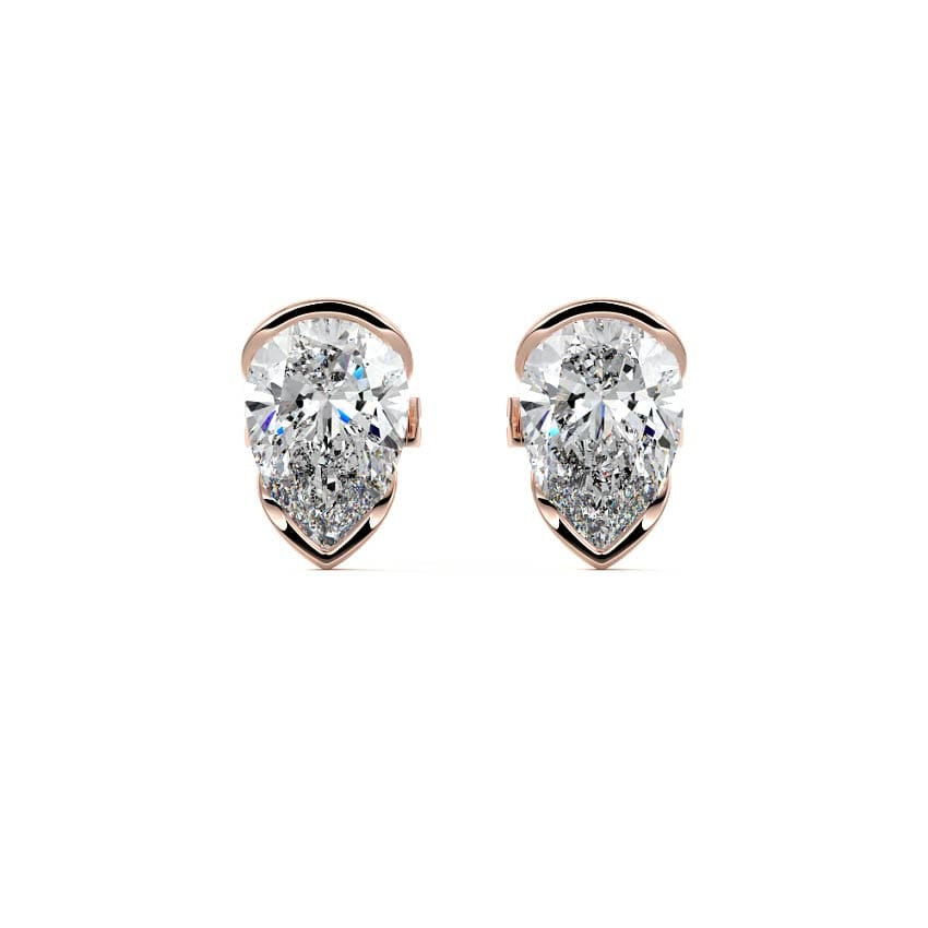 Half-Bezel Pear Diamond Stud Earrings 14K ROSE GOLD - Image 4