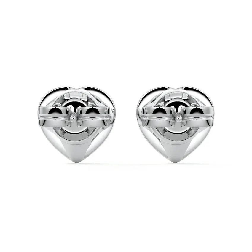 Halo Diamond Heart Stud Earrings 14K WHITE GOLD - Image 2