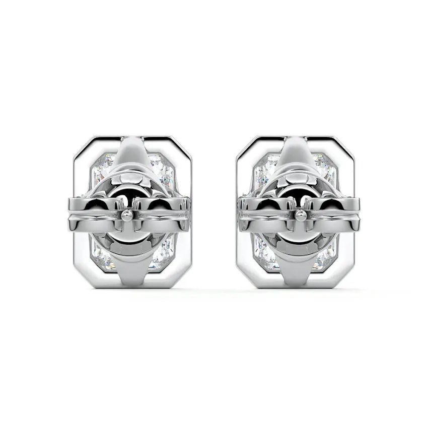 Halo Diamond Radiant Stud Earrings 14K WHITE GOLD - Image 3