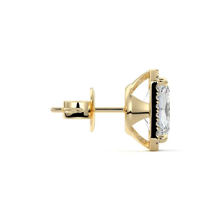 Halo Diamond Radiant Stud Earrings 14K GOLD - Image 4