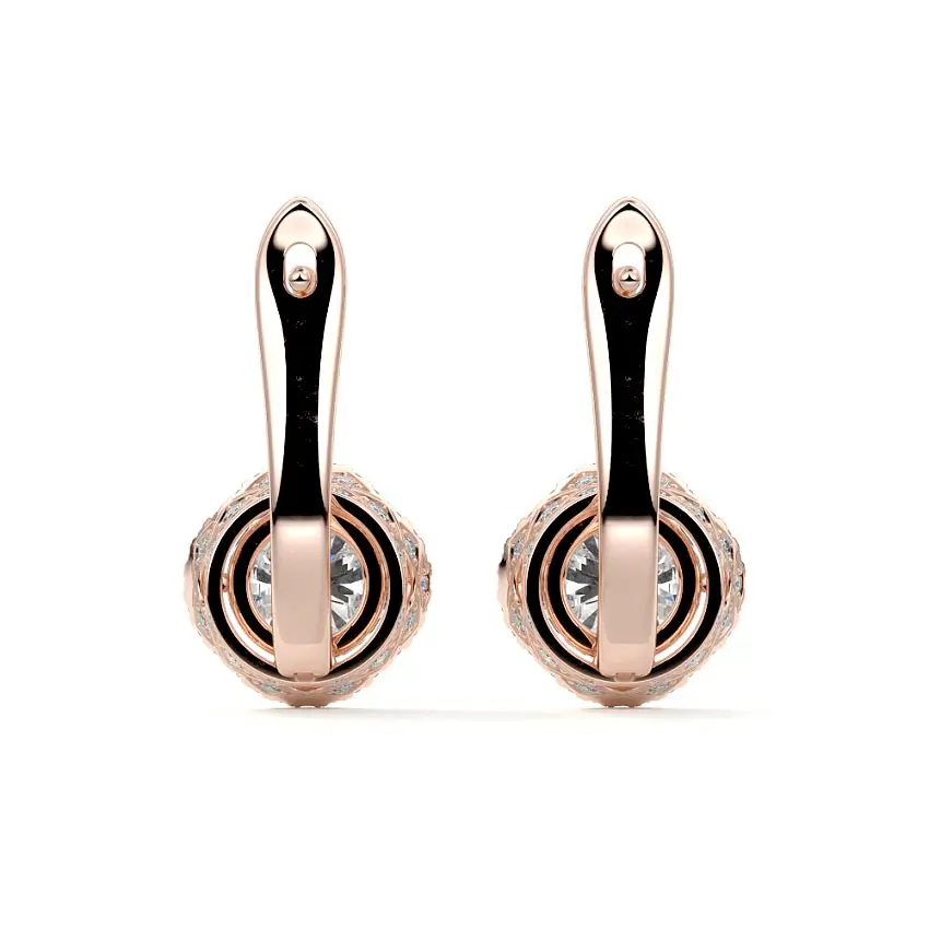 Round Drop Halo Diamond Earrings 14K ROSE GOLD - Image 3