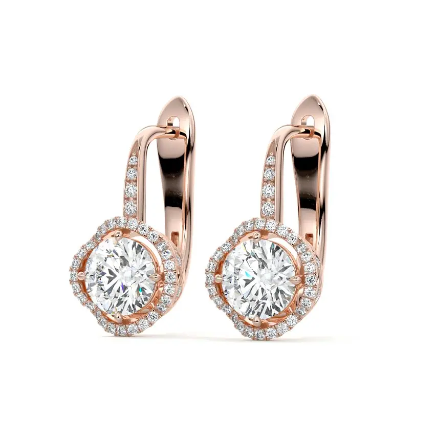 Round Drop Halo Diamond Earrings 14K ROSE GOLD - Image 4