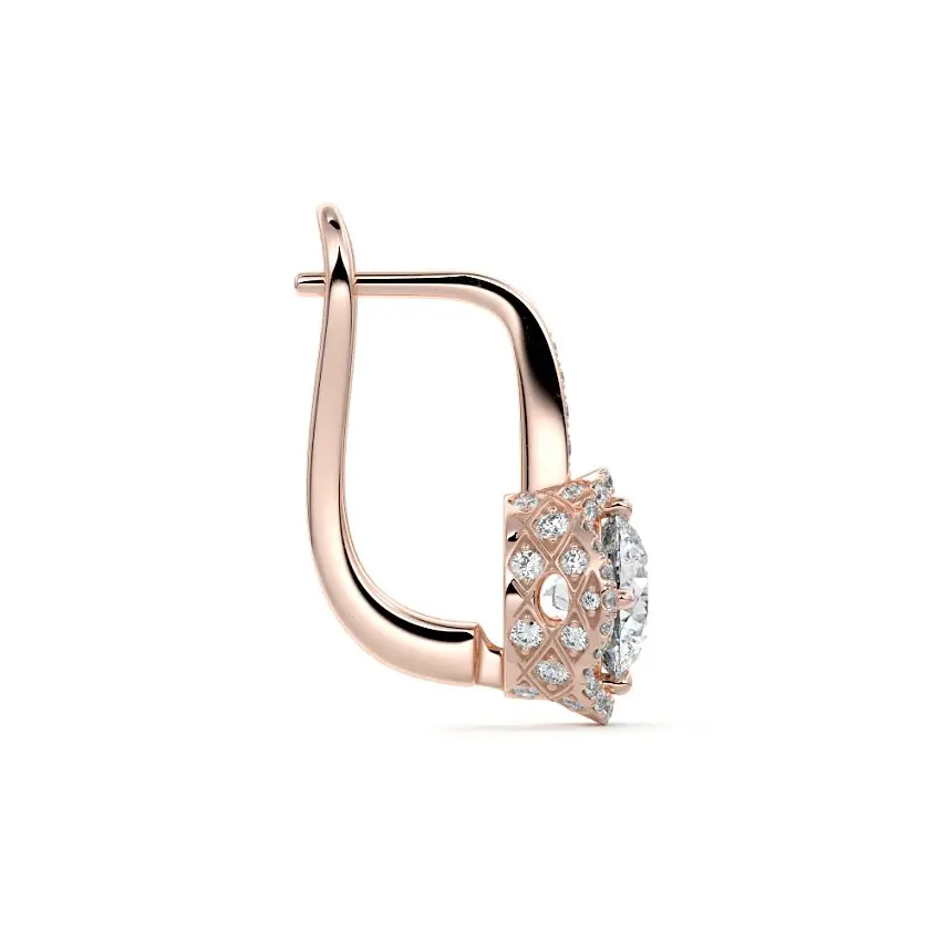Round Drop Halo Diamond Earrings 14K ROSE GOLD - Image 2