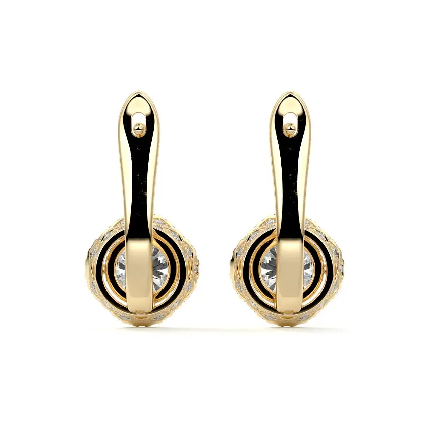 Round Drop Halo Diamond Earrings 14K GOLD - Image 3