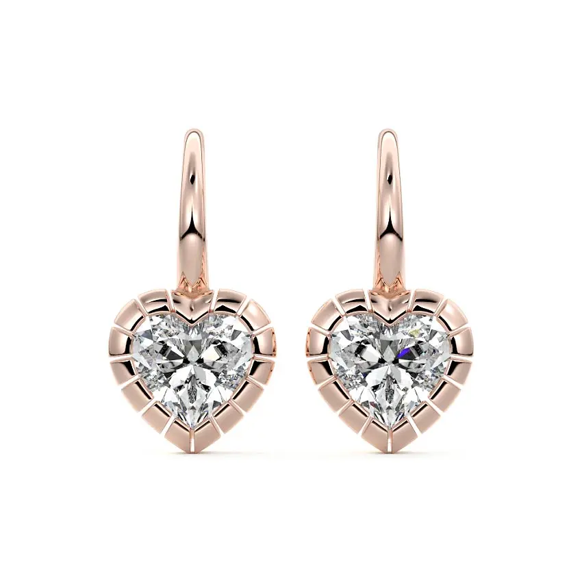 Heart Drop Diamond Earrings 14K ROSE GOLD - Image 2