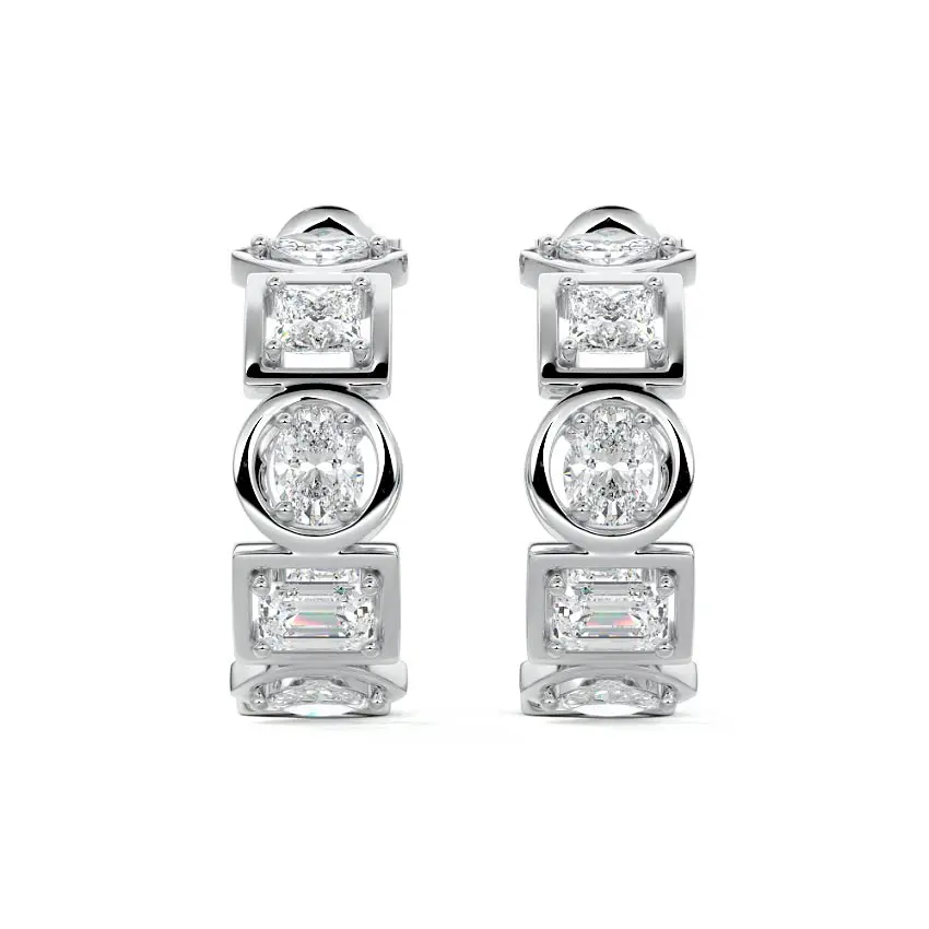 Multi-Shape Bezel Hoop Diamond Earrings 14K WHITE GOLD - Image 4