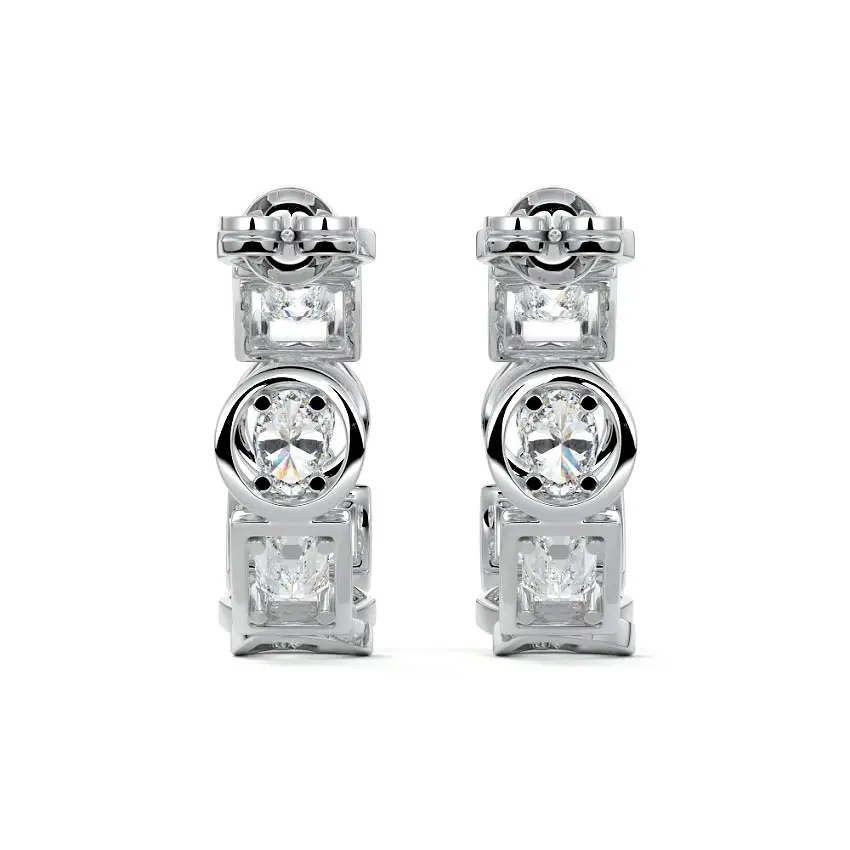 Multi-Shape Bezel Hoop Diamond Earrings 14K WHITE GOLD - Image 3