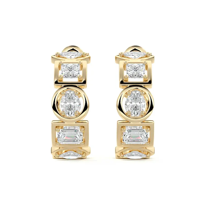 Multi-Shape Bezel Hoop Diamond Earrings 14K GOLD - Image 3