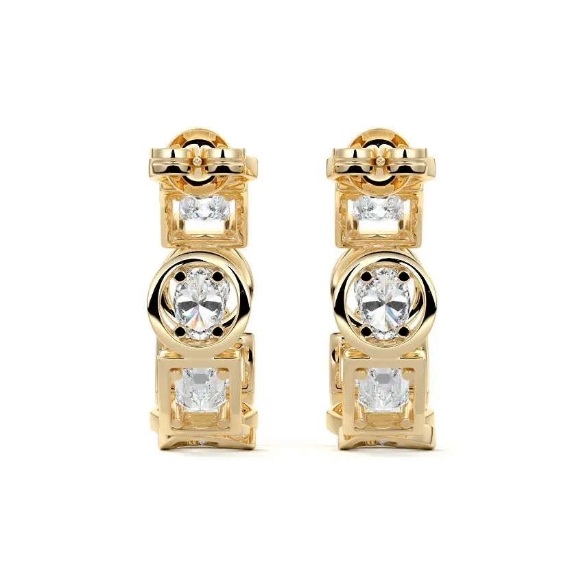 Multi-Shape Bezel Hoop Diamond Earrings 14K GOLD - Image 4