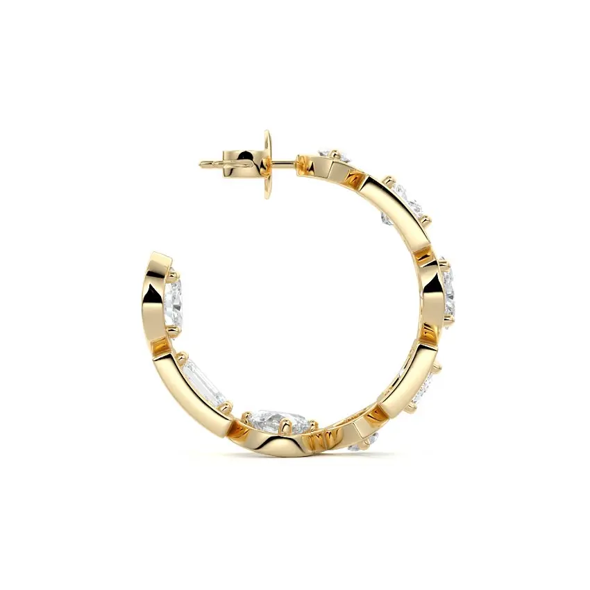 Multi-Shape Bezel Hoop Diamond Earrings 14K GOLD - Image 2