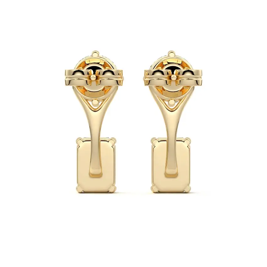 Solitaire Diamond Stud & Emerald Ear Jacket 14K GOLD - Image 2