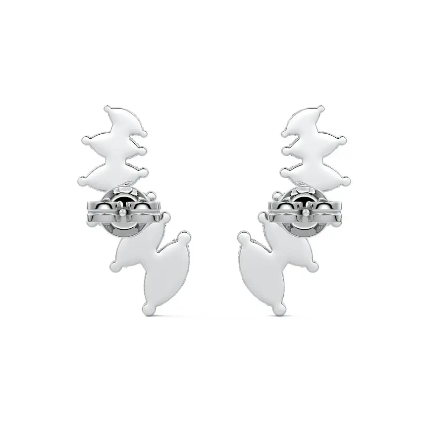 Marquise Diamond Ear Climber Studs 14K WHITE GOLD - Image 2