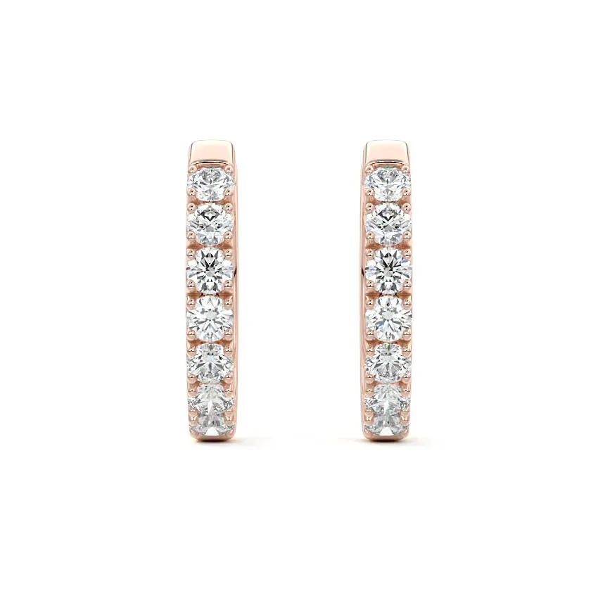 Round Diamond Hoop Earrings 14K ROSE GOLD - Image 4