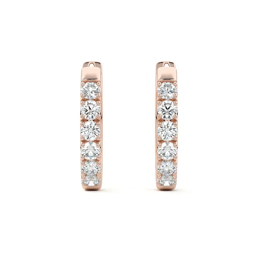 Round Diamond Hoop Earrings 14K ROSE GOLD - Image 3