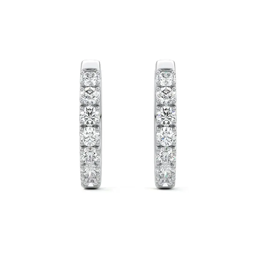Round Diamond Hoop Earrings 14K WHITE GOLD - Image 4